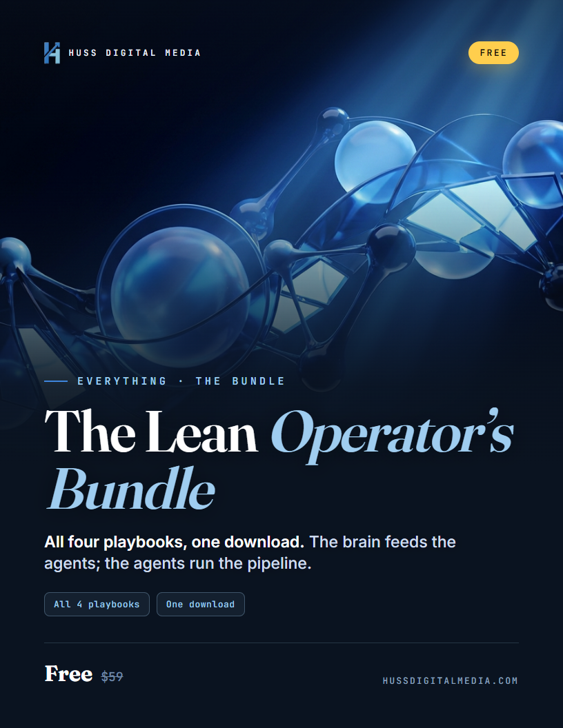 The Lean Operator's Bundle — All four playbooks in one download. The brain feeds the agents, the agents run the pipeline, the orchestration runs the agents.